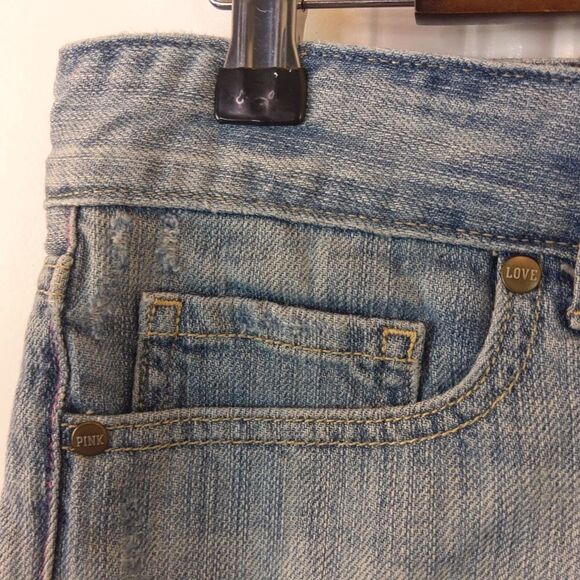 Pink Victoria's secret denim distressed booty shorts with cuffs - Picture 4 of 12